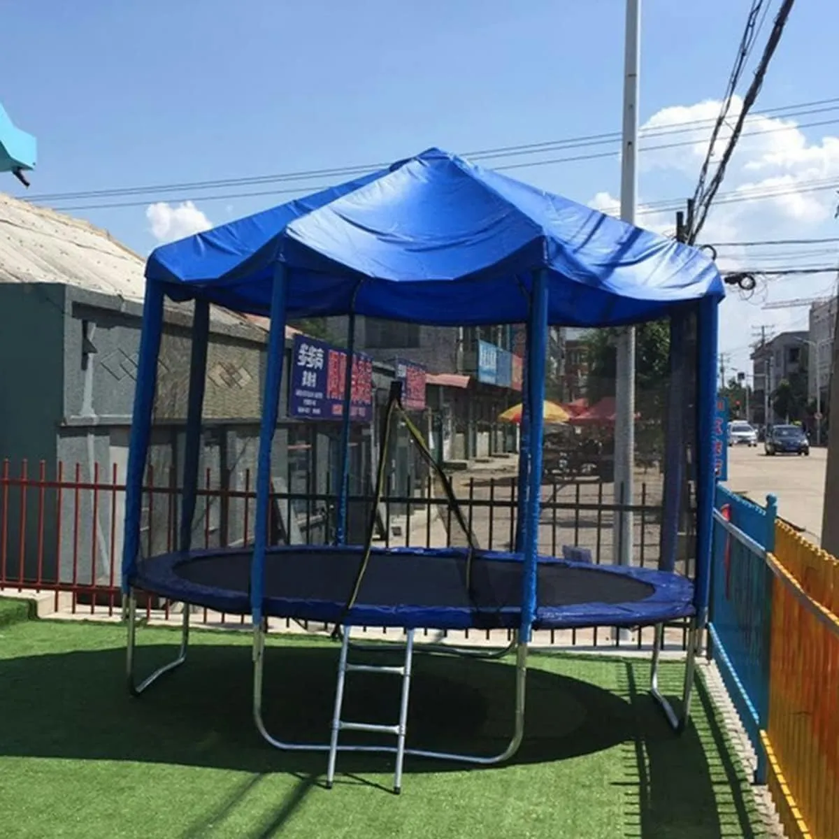 6/8/10/12/14/16ft Trampoline Awning, Rain and Snow Shelter Canopy Fabric, Tarp Material, Frameless Cover. (Color : Blue, Size : 8ft)