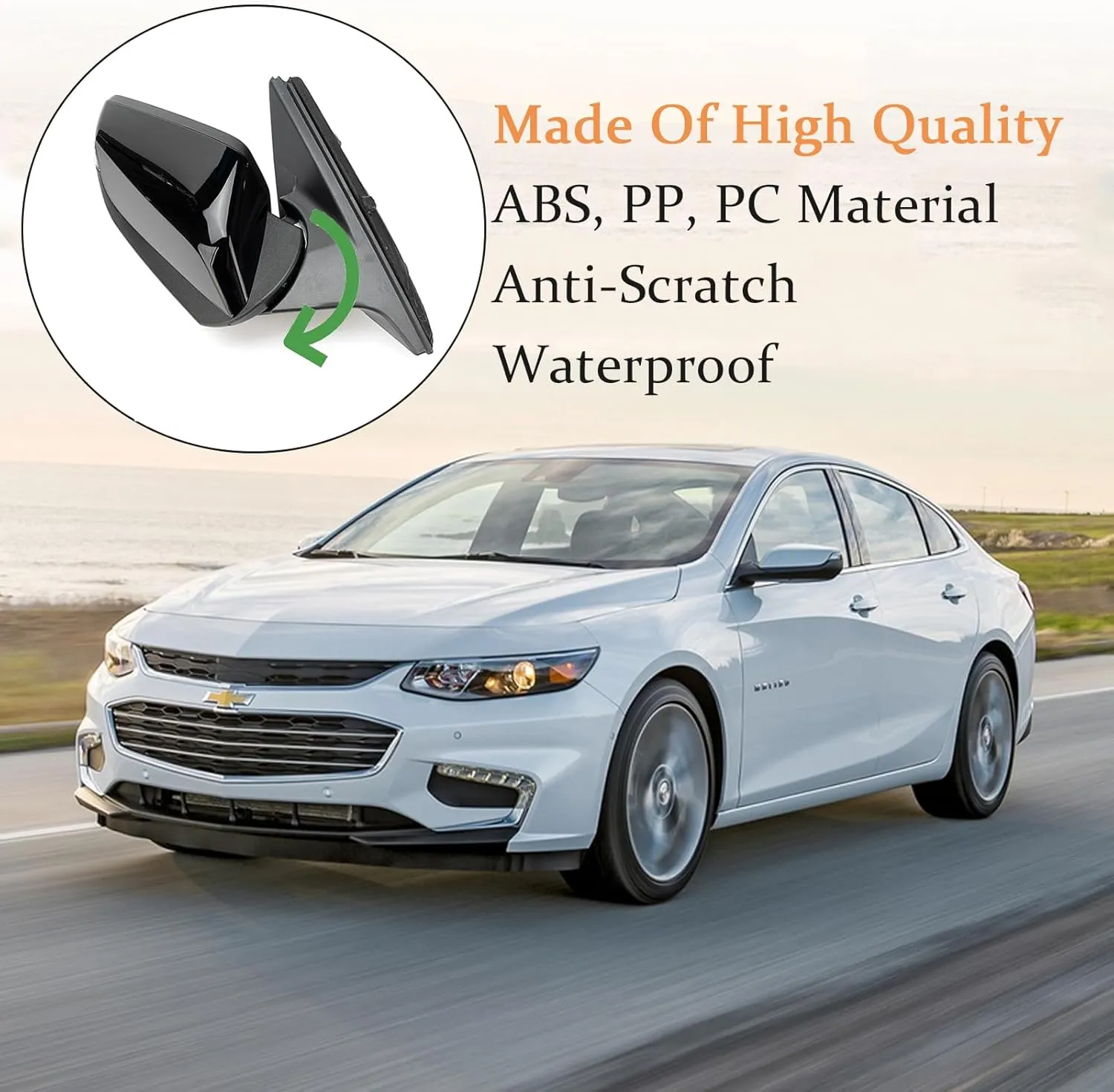 7-Pin Right Passenger Side Door Mirror Fit For 2016-2022 Chevy Malibu LT Hybrid with Turn Signal Light & Heated, Replace# GM1321539, 84288103| Black
