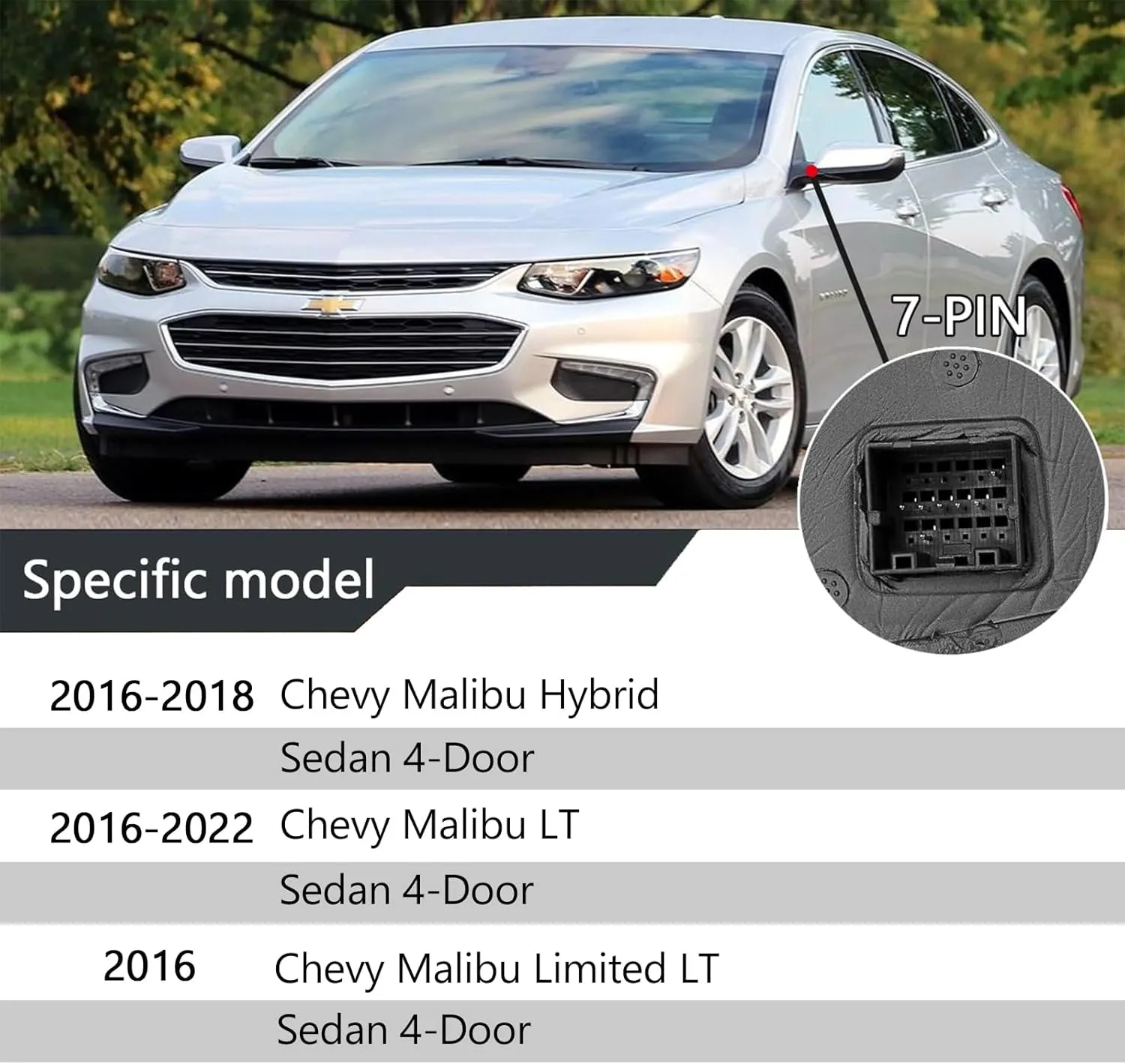 7-Pin Right Passenger Side Door Mirror Fit For 2016-2022 Chevy Malibu LT Hybrid with Turn Signal Light & Heated, Replace# GM1321539, 84288103| Black