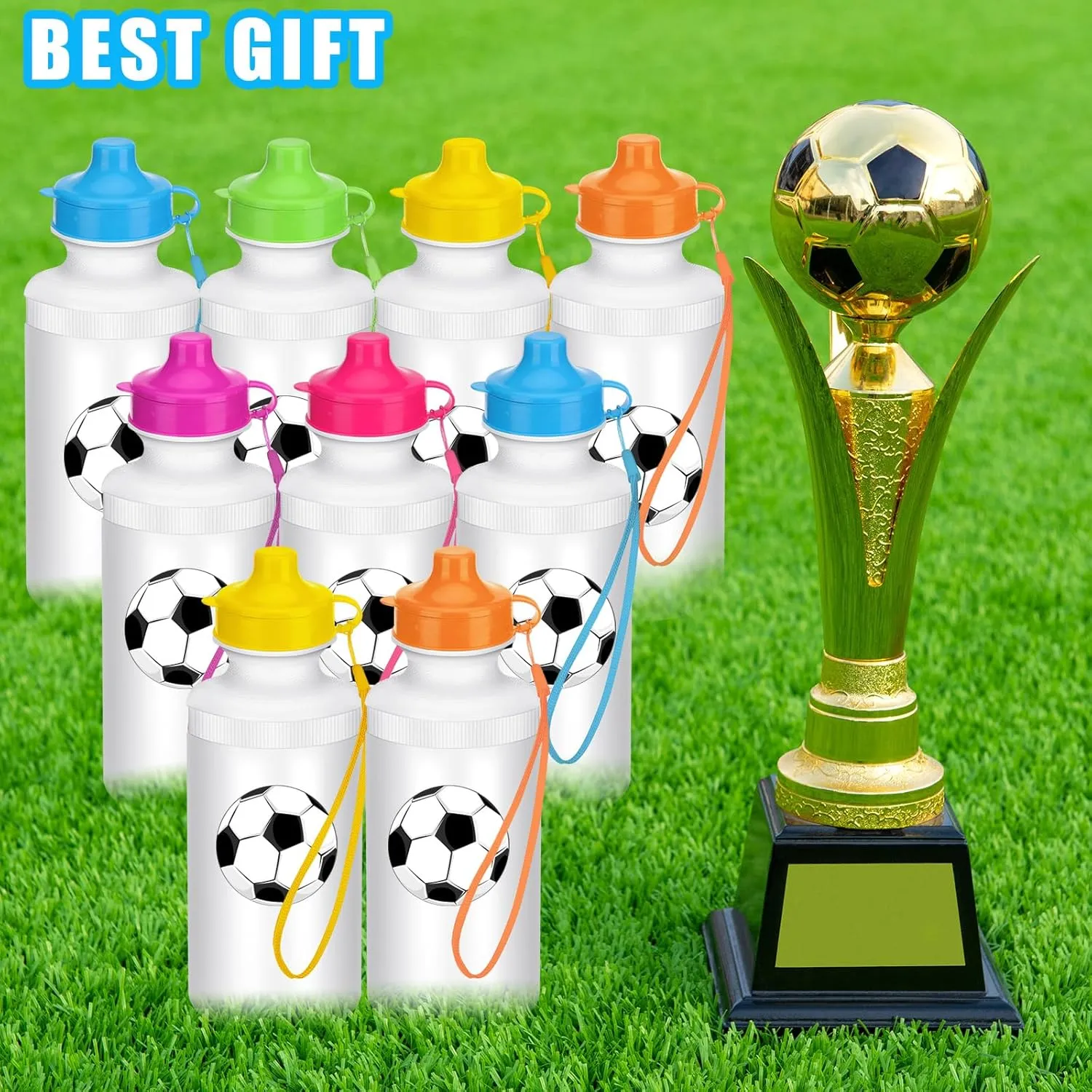 72 Pcs Sports Water Bottles Bulk 20 oz Squeeze Reusable Plastic Water Bottles with Nylon Strap Leak Proof Blank DIY Cups for School Football Team Beach Summer Graduation Gifts