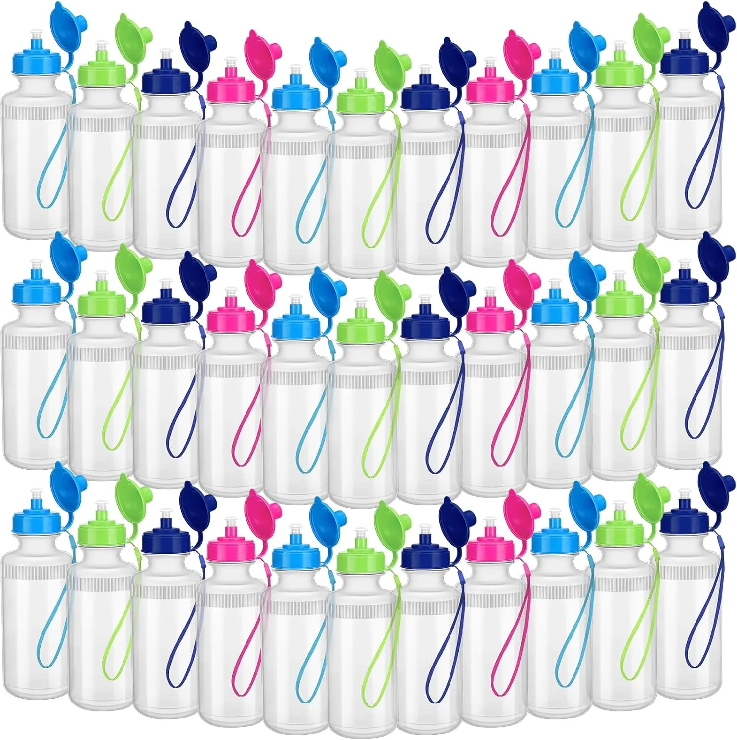 72 Pcs Sports Water Bottles Bulk 20 oz Squeeze Reusable Plastic Water Bottles with Nylon Strap Leak Proof Blank DIY Cups for School Football Team Beach Summer Graduation Gifts