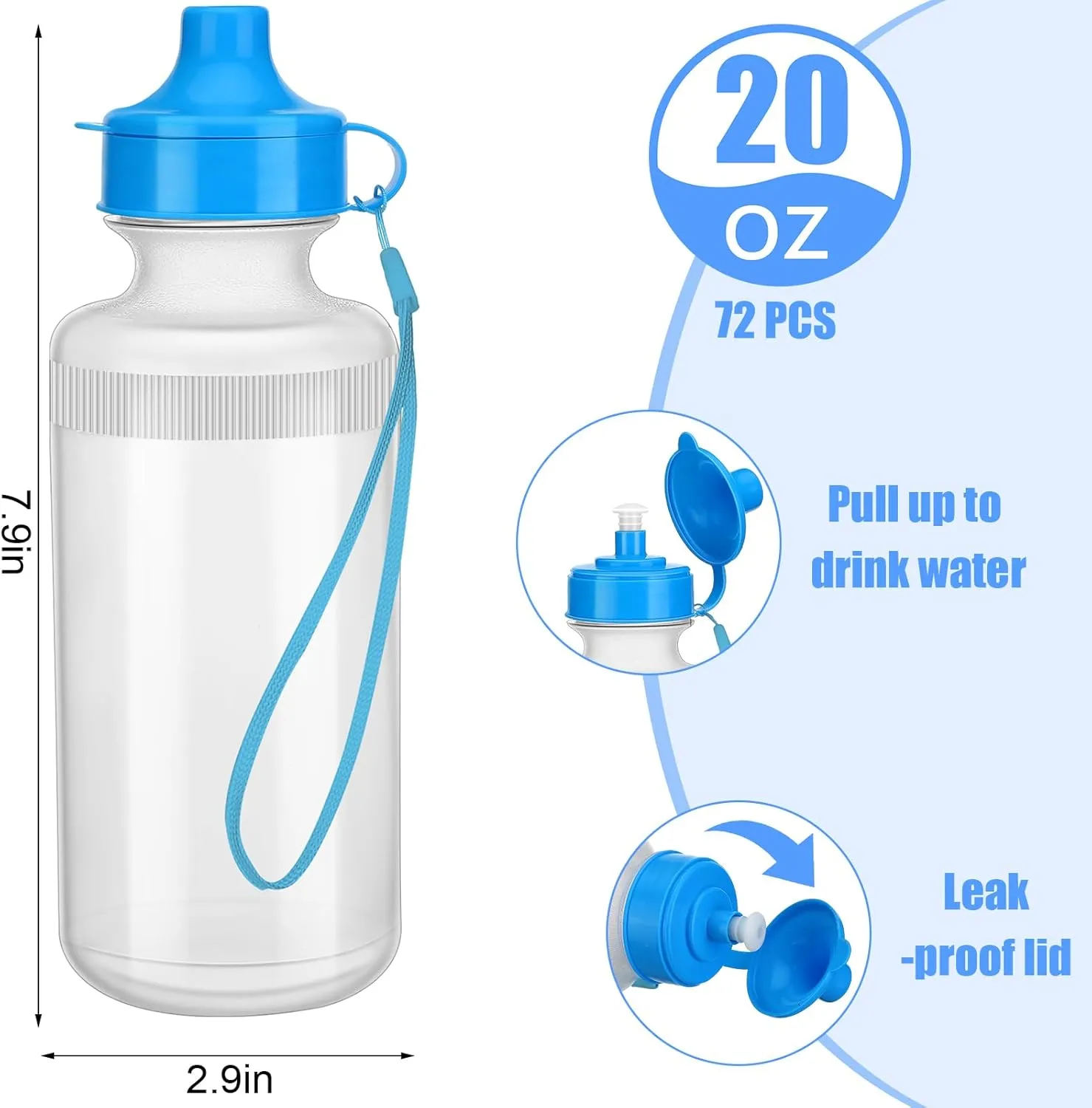 72 Pcs Sports Water Bottles Bulk 20 oz Squeeze Reusable Plastic Water Bottles with Nylon Strap Leak Proof Blank DIY Cups for School Football Team Beach Summer Graduation Gifts