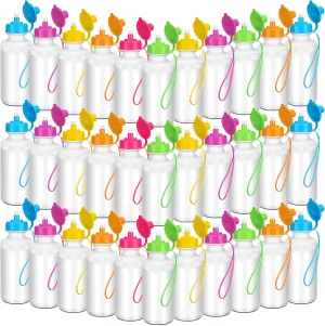 72 Pcs Sports Water Bottles Bulk 20 oz Squeeze Reusable Plastic Water Bottles with Nylon Strap Leak Proof Blank DIY Cups for School Football Team Beach Summer Graduation Gifts