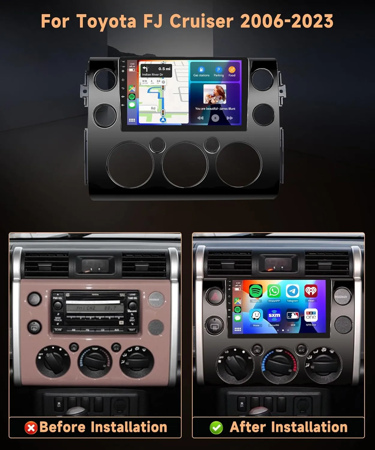 8 Core 4G 64G Car Radio for Toyota FJ Cruiser 2006-2023, Rimoody Android Car Stereo Carplay GPS 4G-WiFi DSP-36 59-UI Themes 9 Inch Touchscreen Bluetooth FM Mirror Link Backup Camera