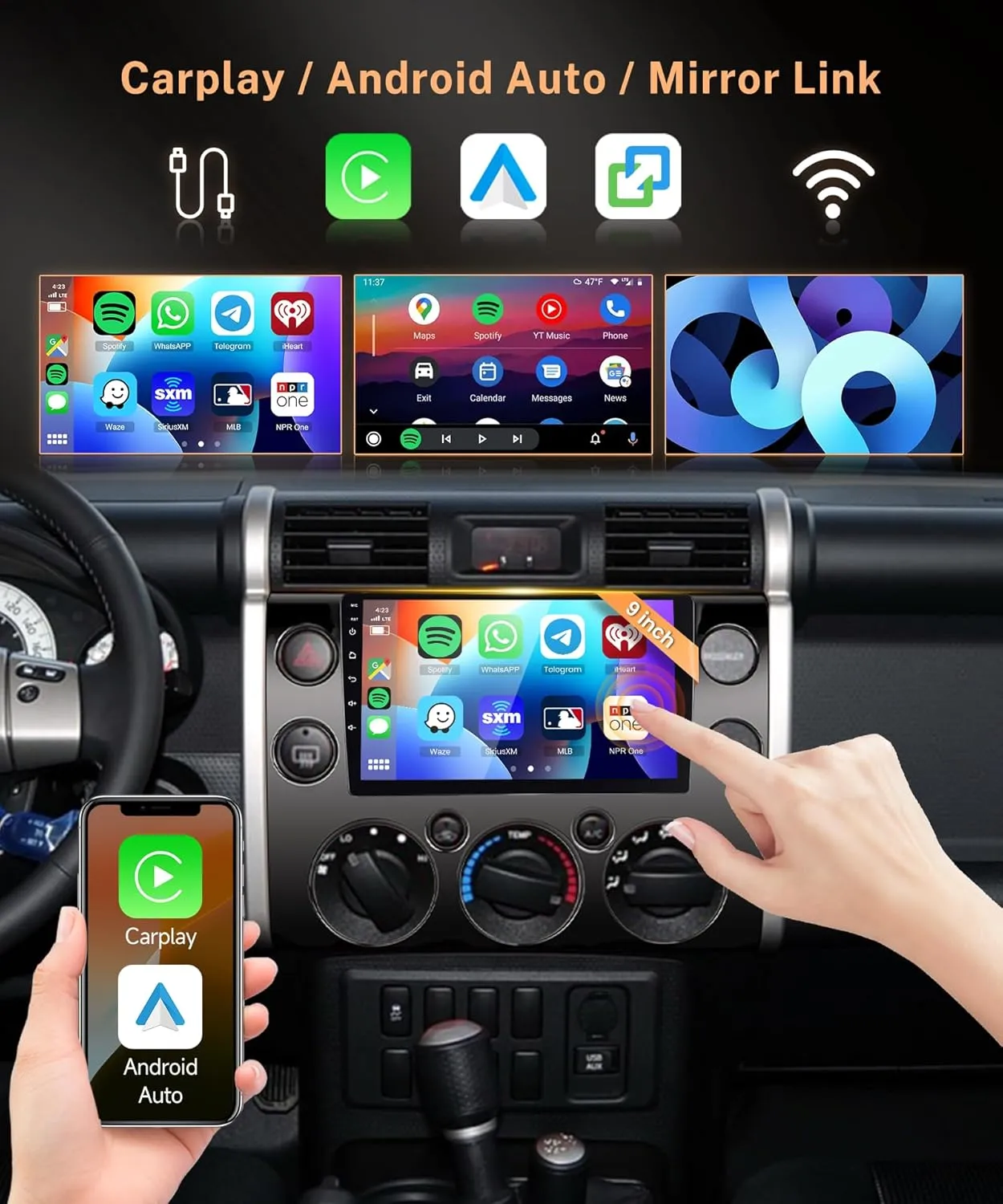 8 Core 4G 64G Car Radio for Toyota FJ Cruiser 2006-2023, Rimoody Android Car Stereo Carplay GPS 4G-WiFi DSP-36 59-UI Themes 9 Inch Touchscreen Bluetooth FM Mirror Link Backup Camera