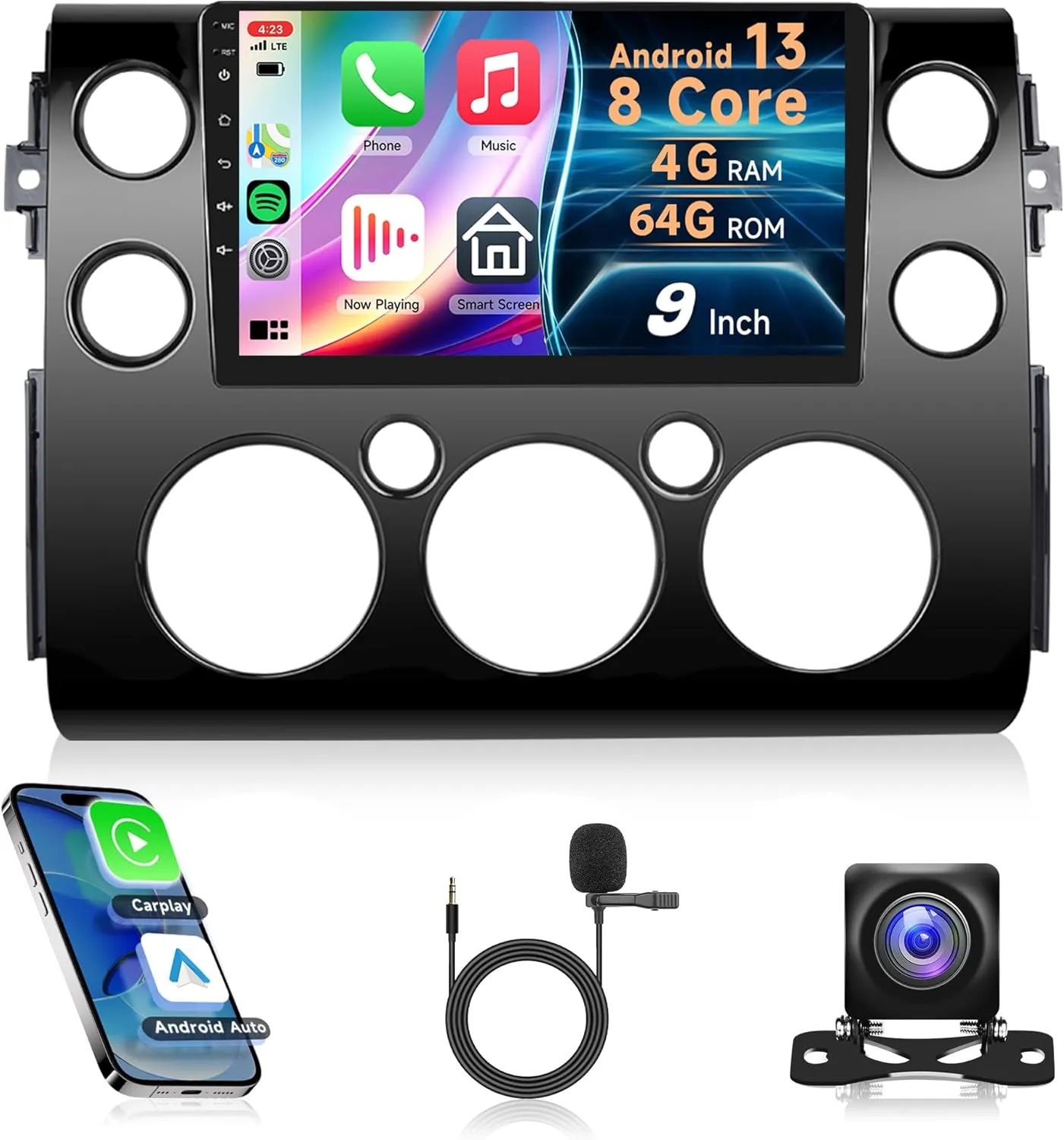 8 Core 4G 64G Car Radio for Toyota FJ Cruiser 2006-2023, Rimoody Android Car Stereo Carplay GPS 4G-WiFi DSP-36 59-UI Themes 9 Inch Touchscreen Bluetooth FM Mirror Link Backup Camera