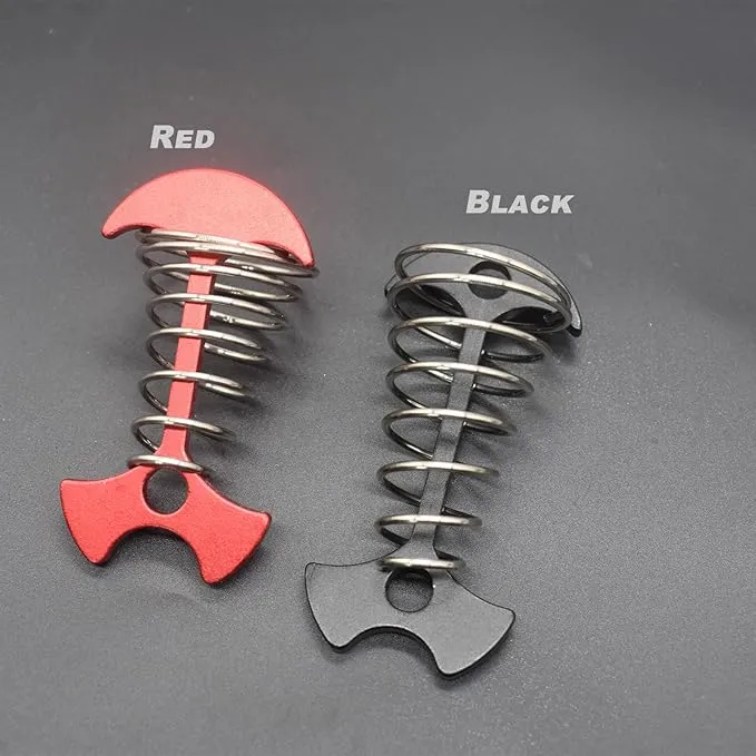 8 pcs Aluminium Alloy 3 inch Fishbone Tent Stakes Deck Anchor Pegs with Spring Rope Buckle Hook Cord Adjuster Tensioner Kit for Camping on Wood Platform Red