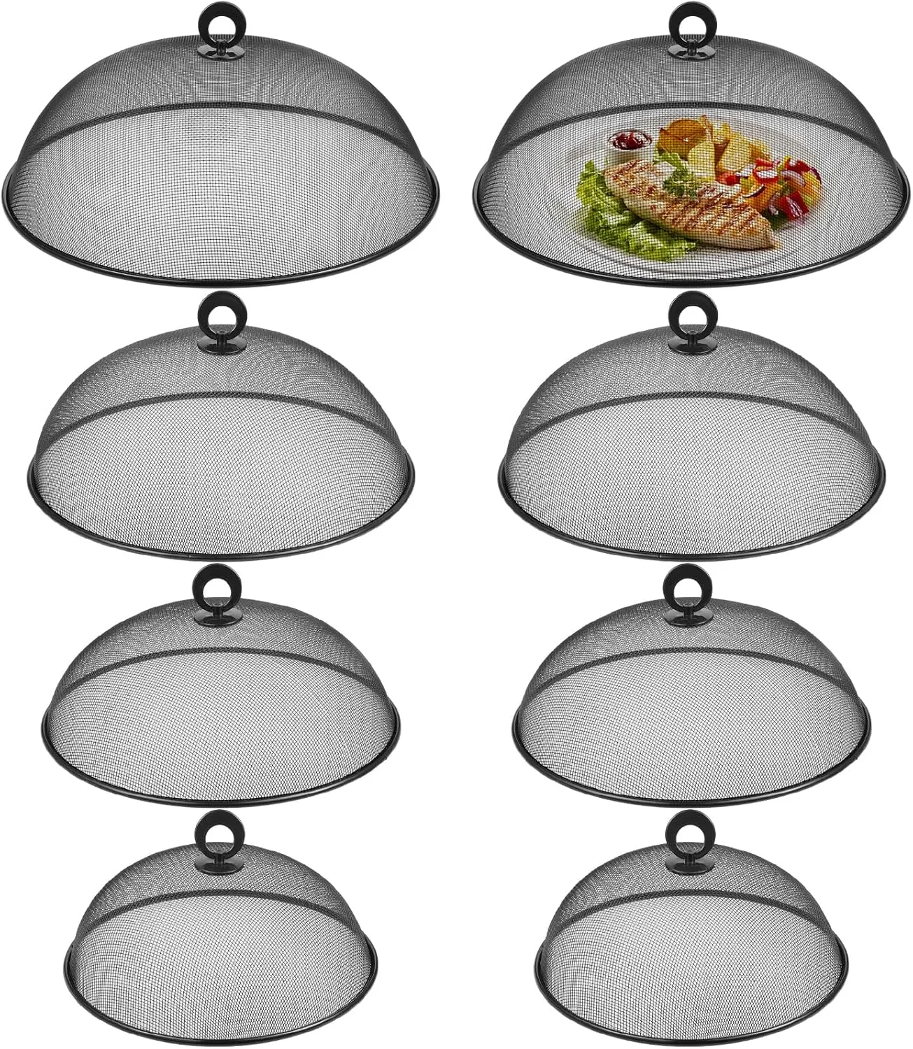 8 Pcs Metal Mesh Food Cover 14" 12" 11" 10" Mesh Food Tents Fly Fruit Screen Food Net Dome Screen Plate Covers for Dinner Plates Reusable Picnic Food Umbrella for Table, Camping, Outside Parties