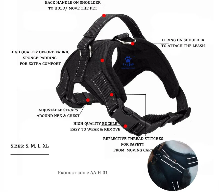A A Pets' Heavy Duty Padded, Reflective Stitches H Style Harness
