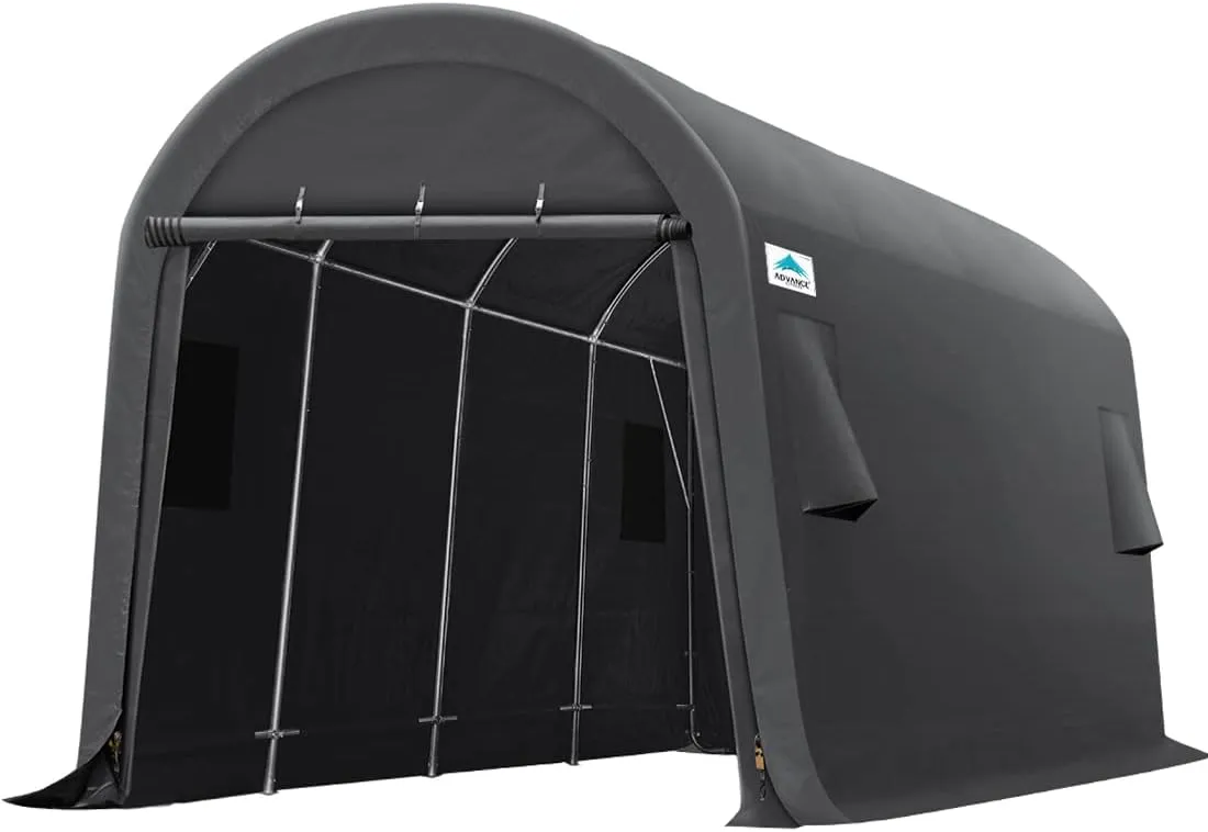 ADVANCE OUTDOOR 10x20 ft Heavy Duty Carport Outdoor Patio Large Space Canopy Storage Shelter Shed with 2 Roll up Zipper Doors & Vents for Snowmobile Garden Tools, Gray