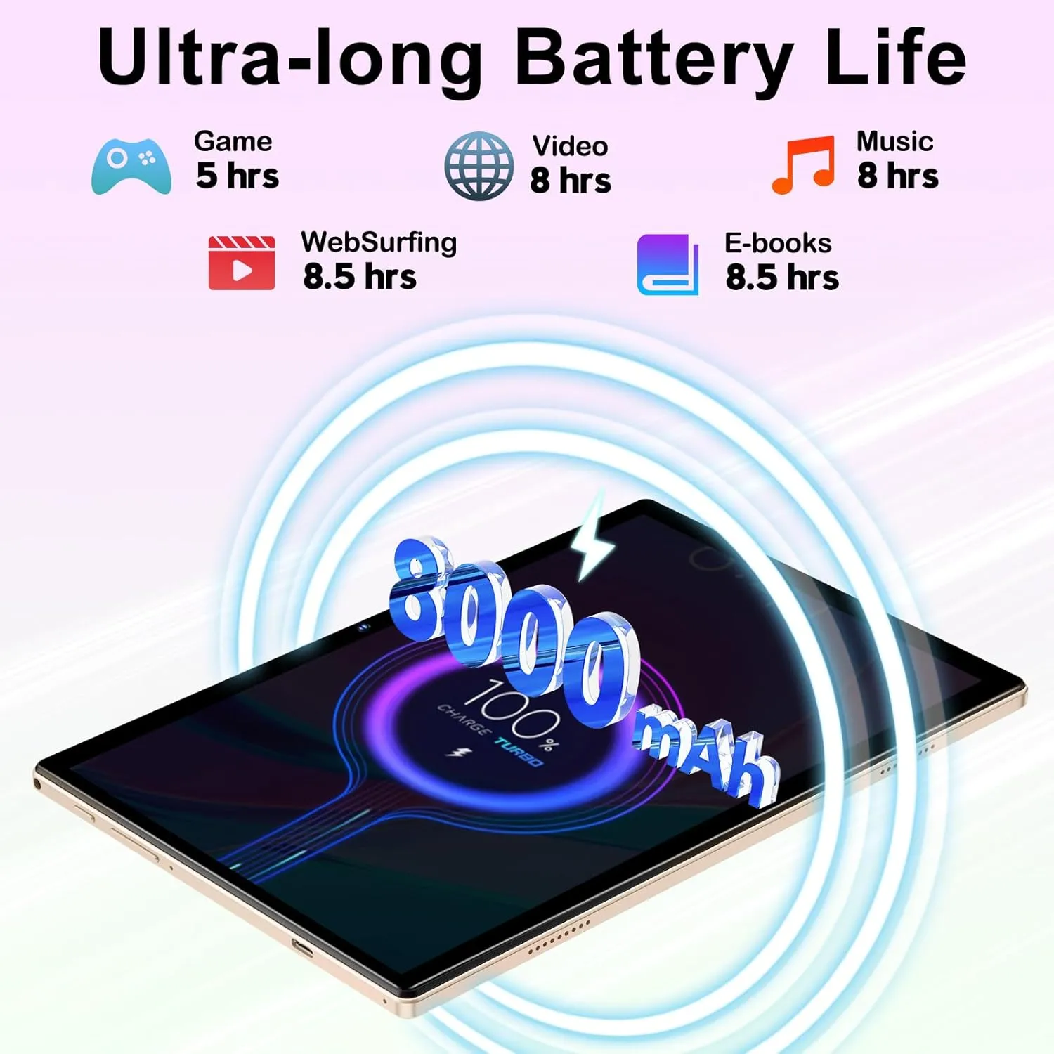 Android 14 Tablet 10.1 Inch 8000mAh Battery Tablets with 22GB RAM 128GB ROM 1TB Expand, Octa-Core HD Touchscreen Tablet with Keyboard, Mouse, Support Widevine L1, Split-Screen - Gold