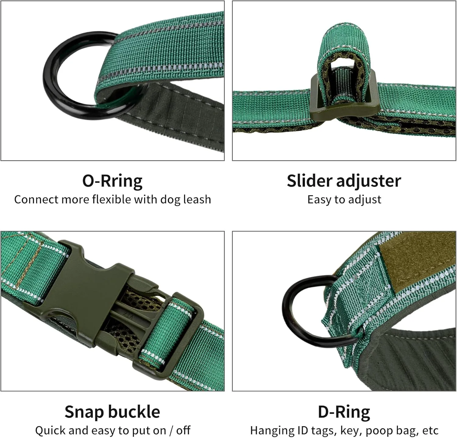 Annchwool No Pull Dog Harness with Soft Padded Handle,Reflective Strip Escape Proof and Quick Fit to Adjust Dog Harness,Easy for Training Walking for Small & Medium and Large Dogs(Green,XL)
