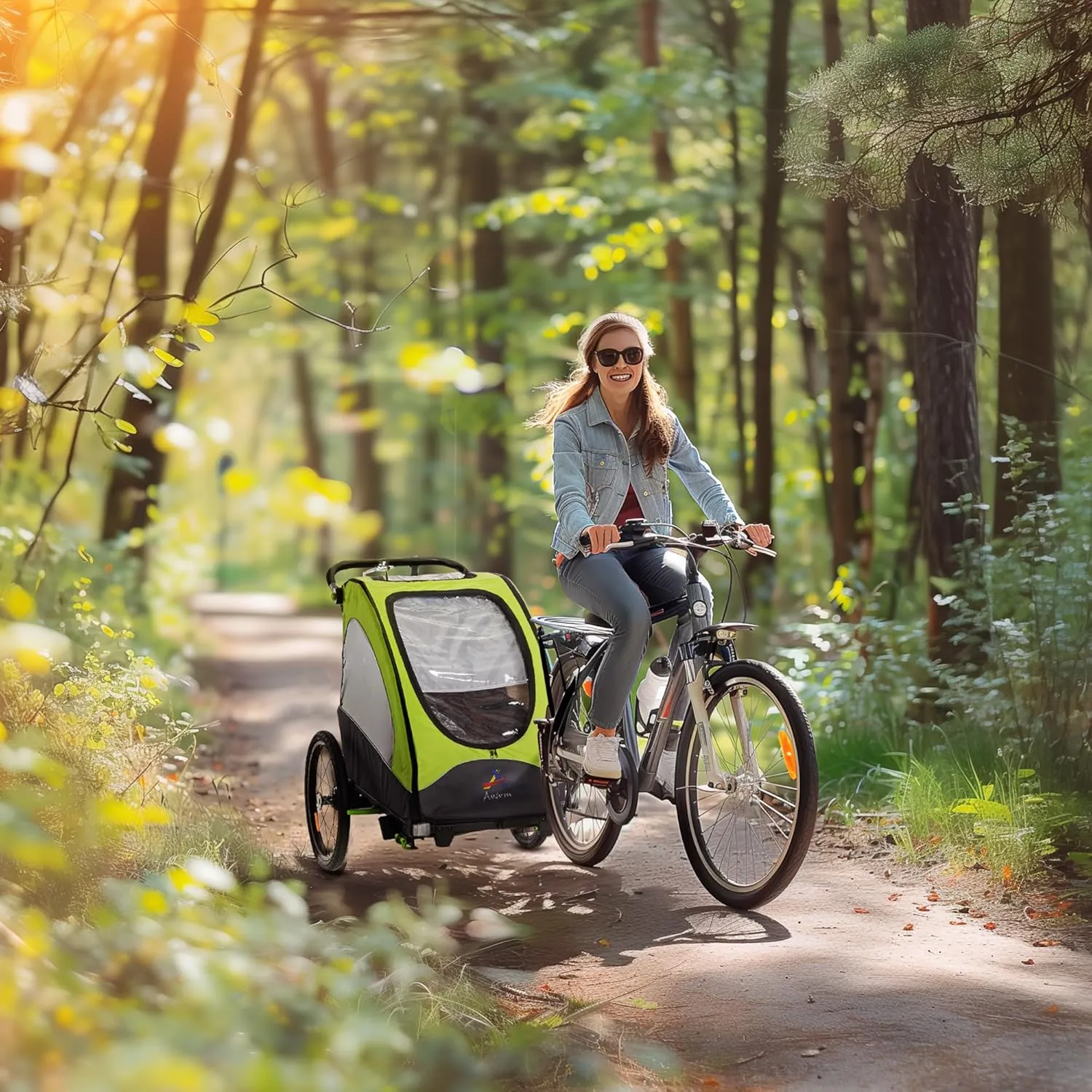 Aosom Bike Trailer for Kids 3 In1 Foldable Child Jogger Stroller Baby Stroller Transport Carrier with Shock Absorber System Rubber Tires Adjustable Handlebar Kid Bicycle Trailer
