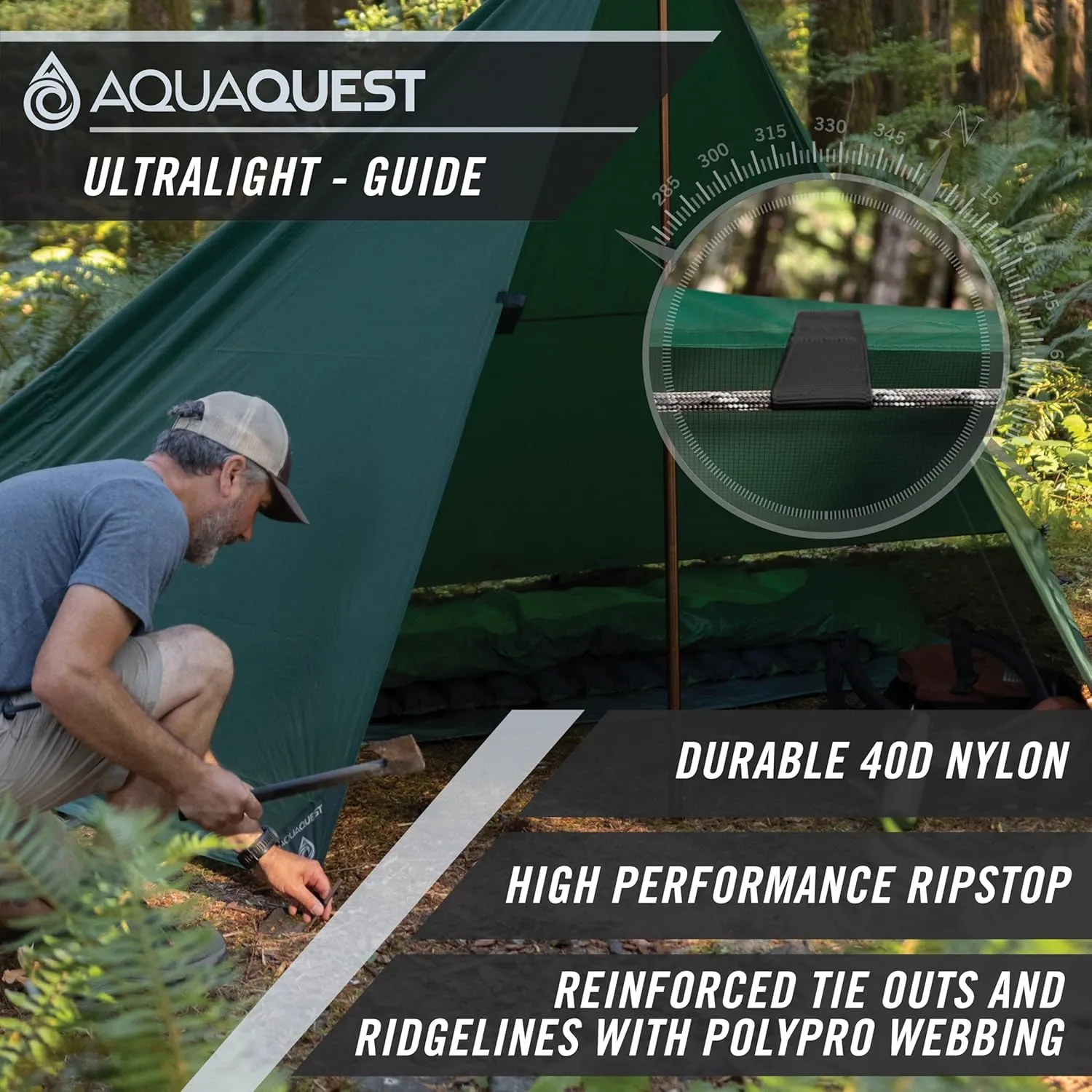 AquaQuest Guide Camping Tarp - Ultralight Tent Cover or Rain Fly - Waterproof Camping Gear Must Haves for Hiking, Hammock, Bivy & Survival
