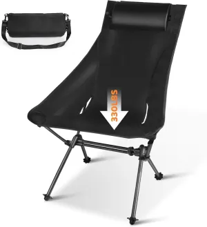AREFFA Lightweight Camping Chair for Adults with Headrest & Storage Bag - Ultralight Foldable Design, Compact Portable Backpacking Chair for Hiking, Beach, Fishing, Outdoor Travel