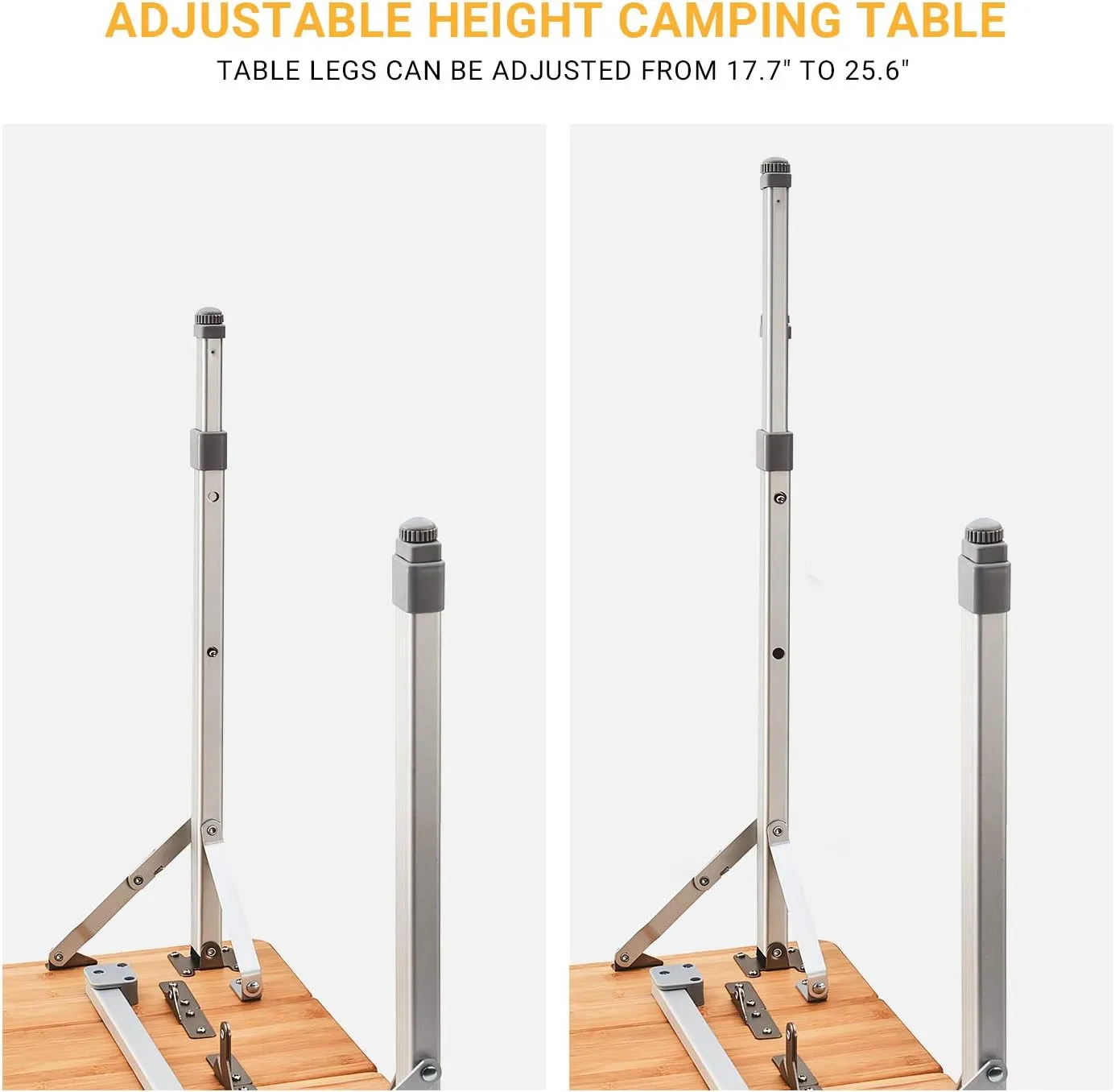 ATEPA Wooden Folding Table, Adjustable Height Folding Tables Environmental Bamboo Camping Table with Aluminum Legs Carry Bag for Travel Picnic Beach Fishing Outdoor Indoor, 2-4 Person