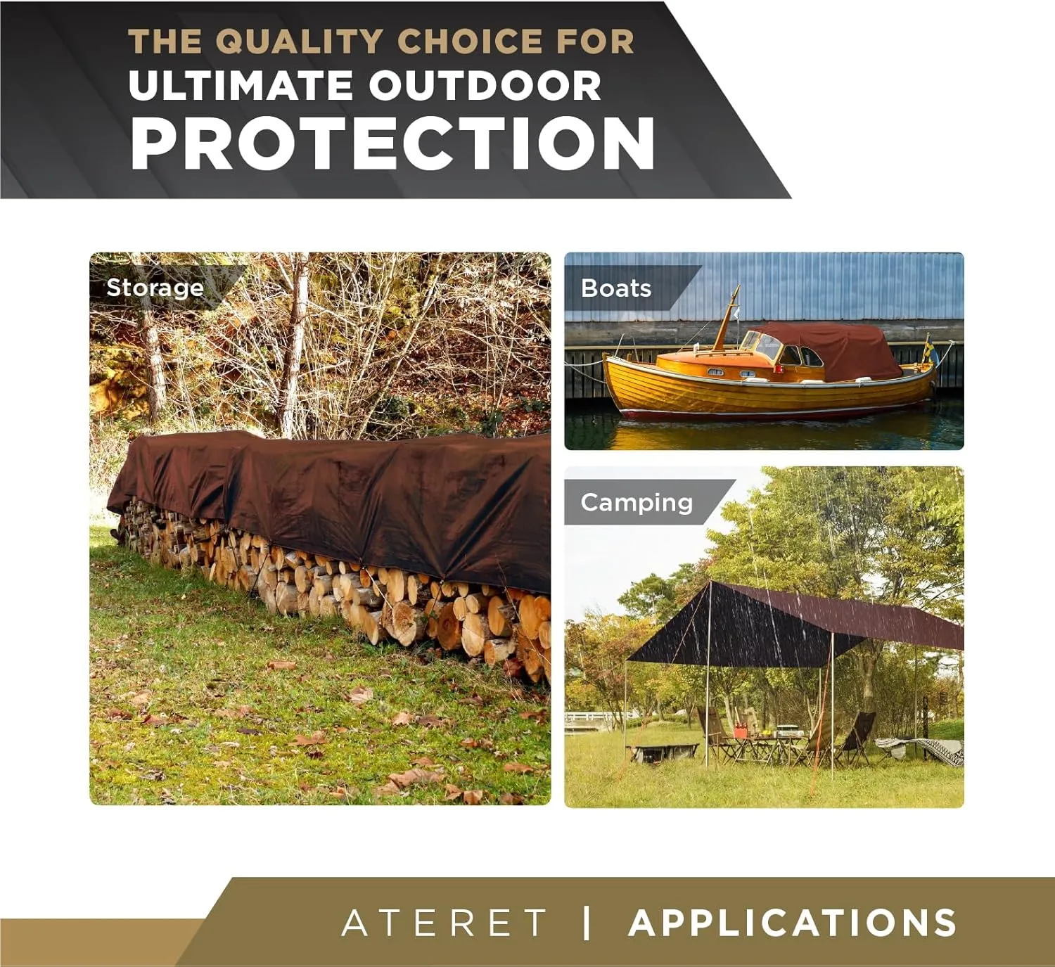 ATERET 20' x 40' Super Heavy Duty 16 Mil Brown Poly Tarp Cover - UV Resistant, Thick Waterproof, Rip and Tear Proof Tarpaulin with Grommets and Reinforced Edges
