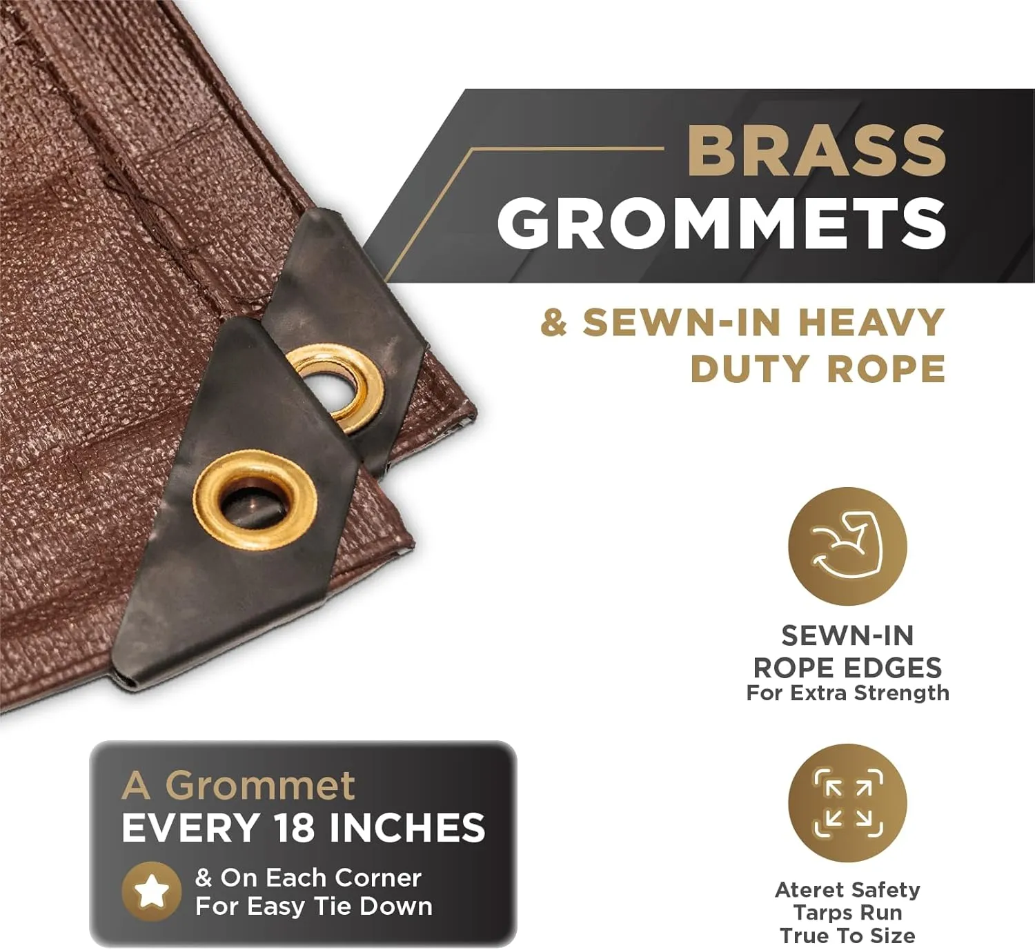 ATERET 20' x 40' Super Heavy Duty 16 Mil Brown Poly Tarp Cover - UV Resistant, Thick Waterproof, Rip and Tear Proof Tarpaulin with Grommets and Reinforced Edges