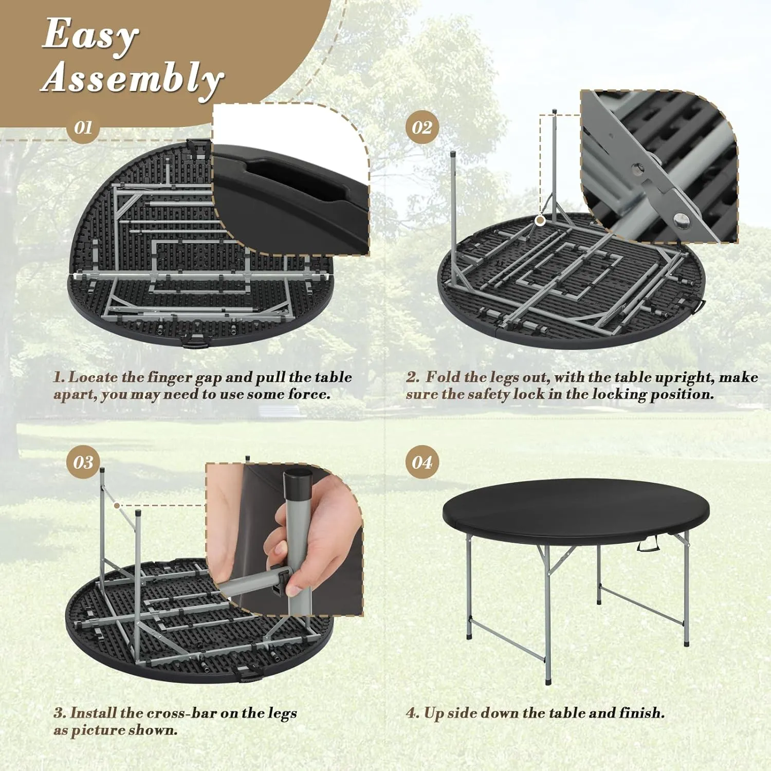 Athena Collection 4.5ft Folding Square Plastic Table, Modern Black Dining Table with Handle, 54" Diameter, 29.5" Height, Indoor/Outdoor Use