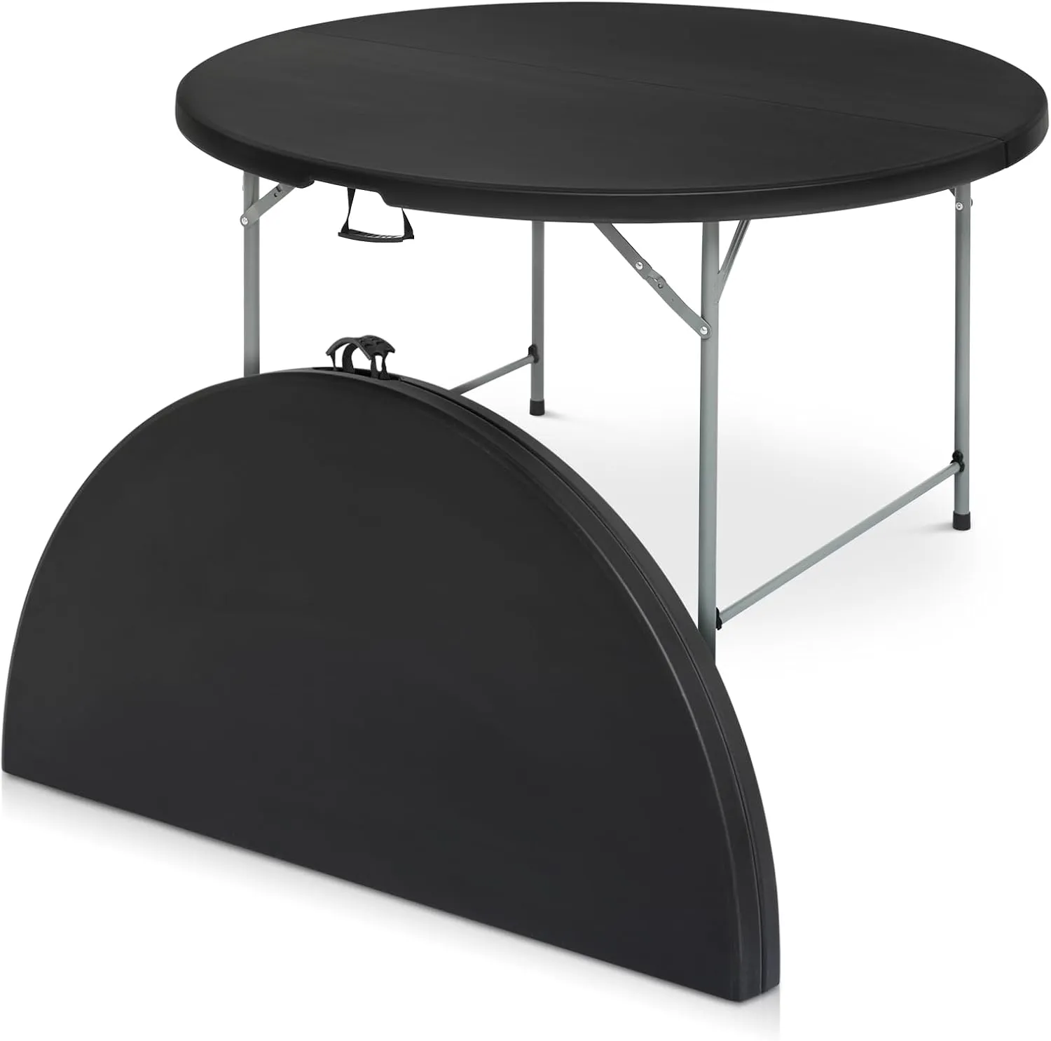 Athena Collection 4.5ft Folding Square Plastic Table, Modern Black Dining Table with Handle, 54" Diameter, 29.5" Height, Indoor/Outdoor Use