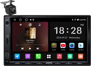 ATOTO 7inch Android Double DIN Car Stereo, Wireless CarPlay & Android Auto, Wi-Fi/Bluetooth/USB Tethering, Car Radio 2G 32G, 24B-EQ DSP, Backup Camera, MirrorLink, FM/AM/GPS/SWC, A5LG2A7T-S01