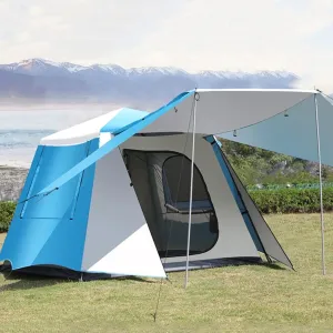 Automatic Camping Outdoor Pop-up Tent, Portable 4-6 Person Family Camping Instant Tent-Ultra Large Waterproof Dome Tent with Porch, Easy Setup with Large Mesh for Ventilation (Color : Blue)