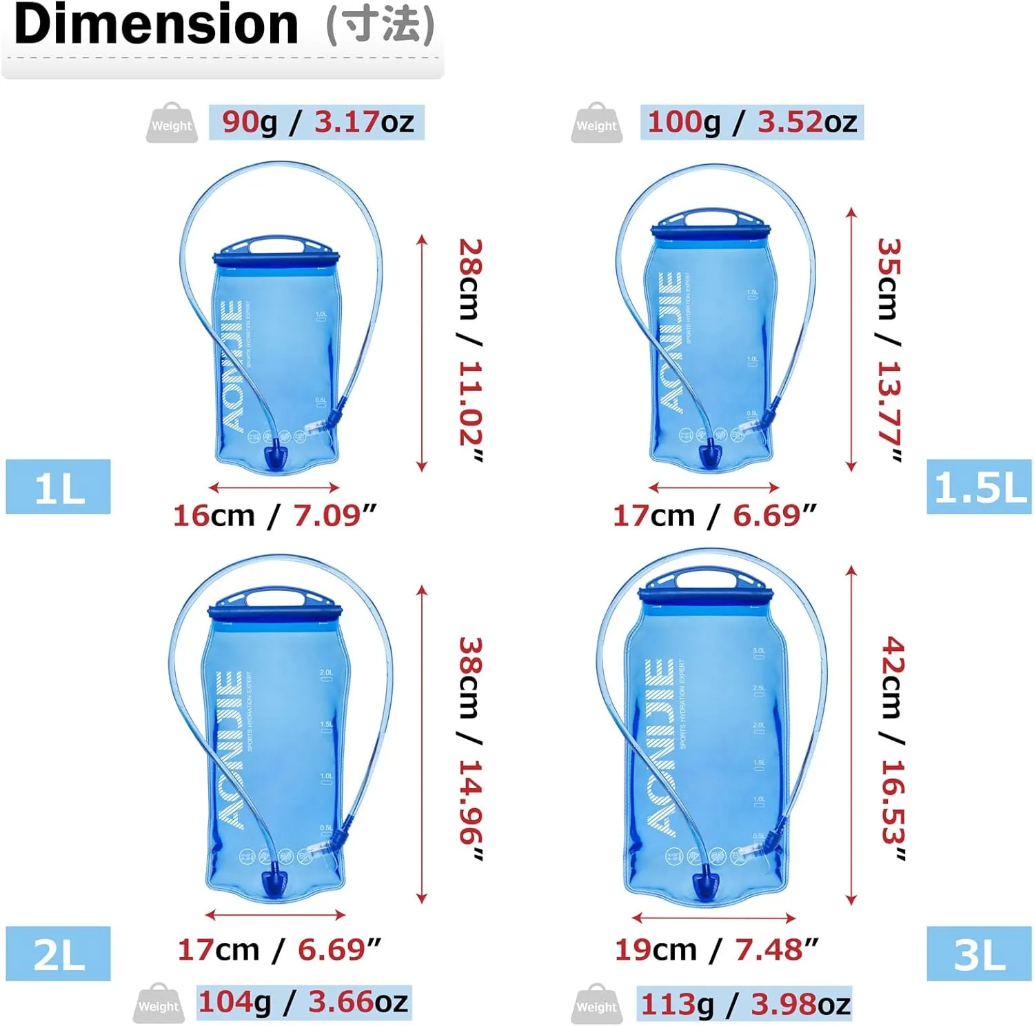 Azarxis Hydration Bladder 1.5L 2L 3L Water Reservoir BPA-Free for Hiking Backpack Hydration Pack, Leak Proof Large Opening Water Storage Bladder Bag for Camping Cycling Running