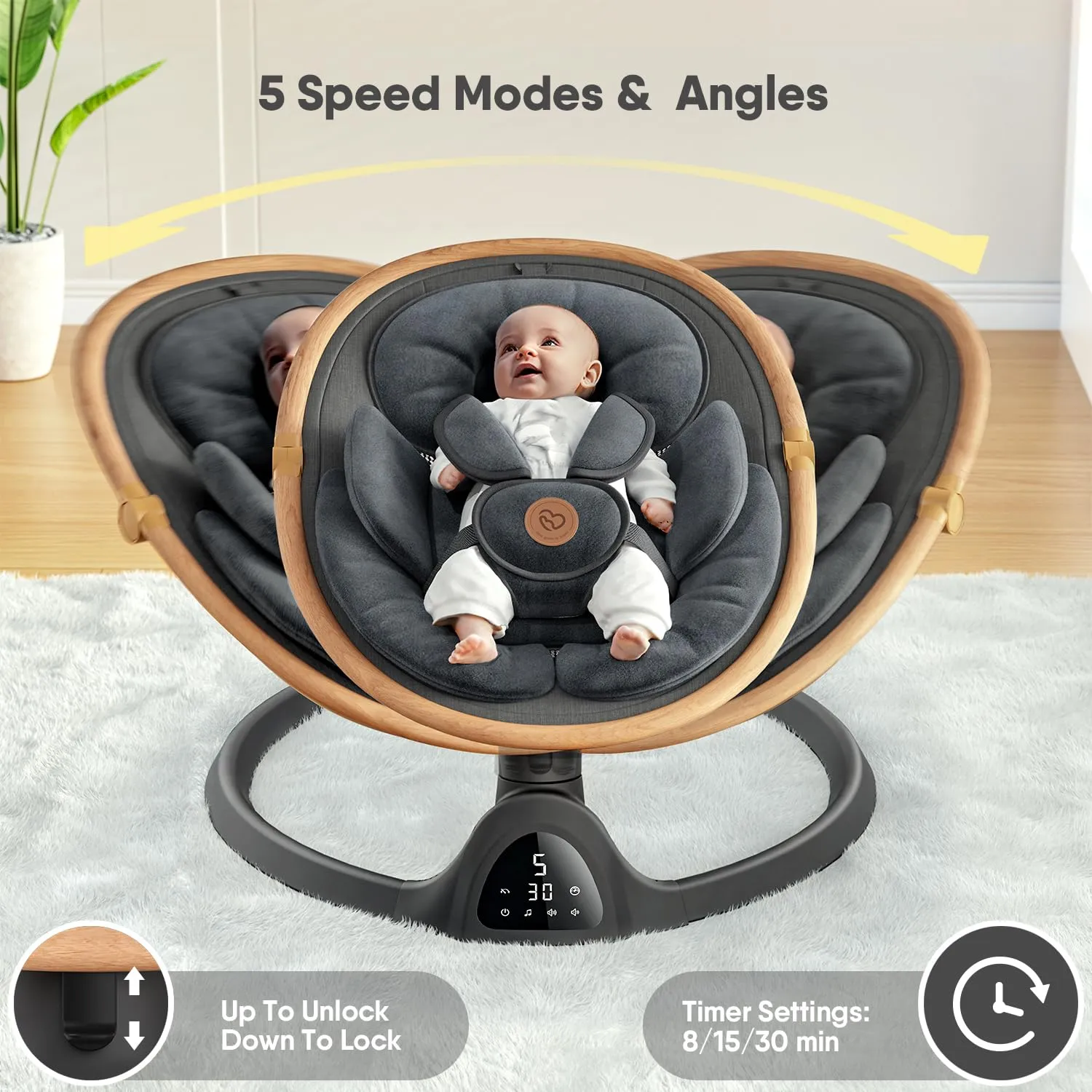 Baby Swings for Infants, Fasonbaby Bluetooth Infant Swing with Music Speaker with 3 Seat Positions, 5 Speeds and Remote Control - Portable Baby Swing for Indoor and Outdoor (Black)