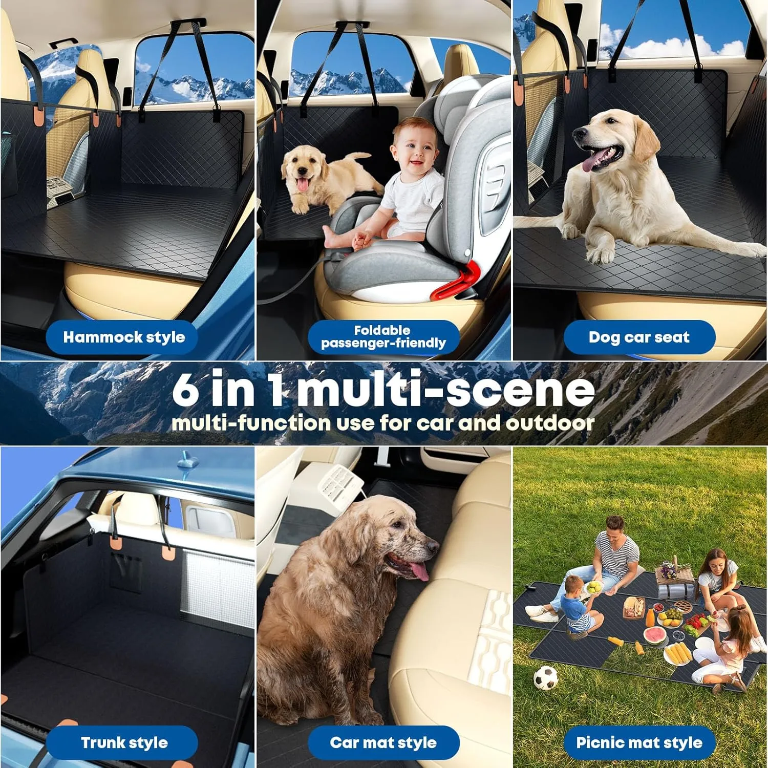 Back Seat Extender for Dogs Hard Bottom Car Seat Cover for Dogs 2024 Upgrade Materials Holds 400lbs with Car Door Protector, Waterproof Dog Car Seat Cover Hammock Bed for Cars Suvs Trucks Back Seat