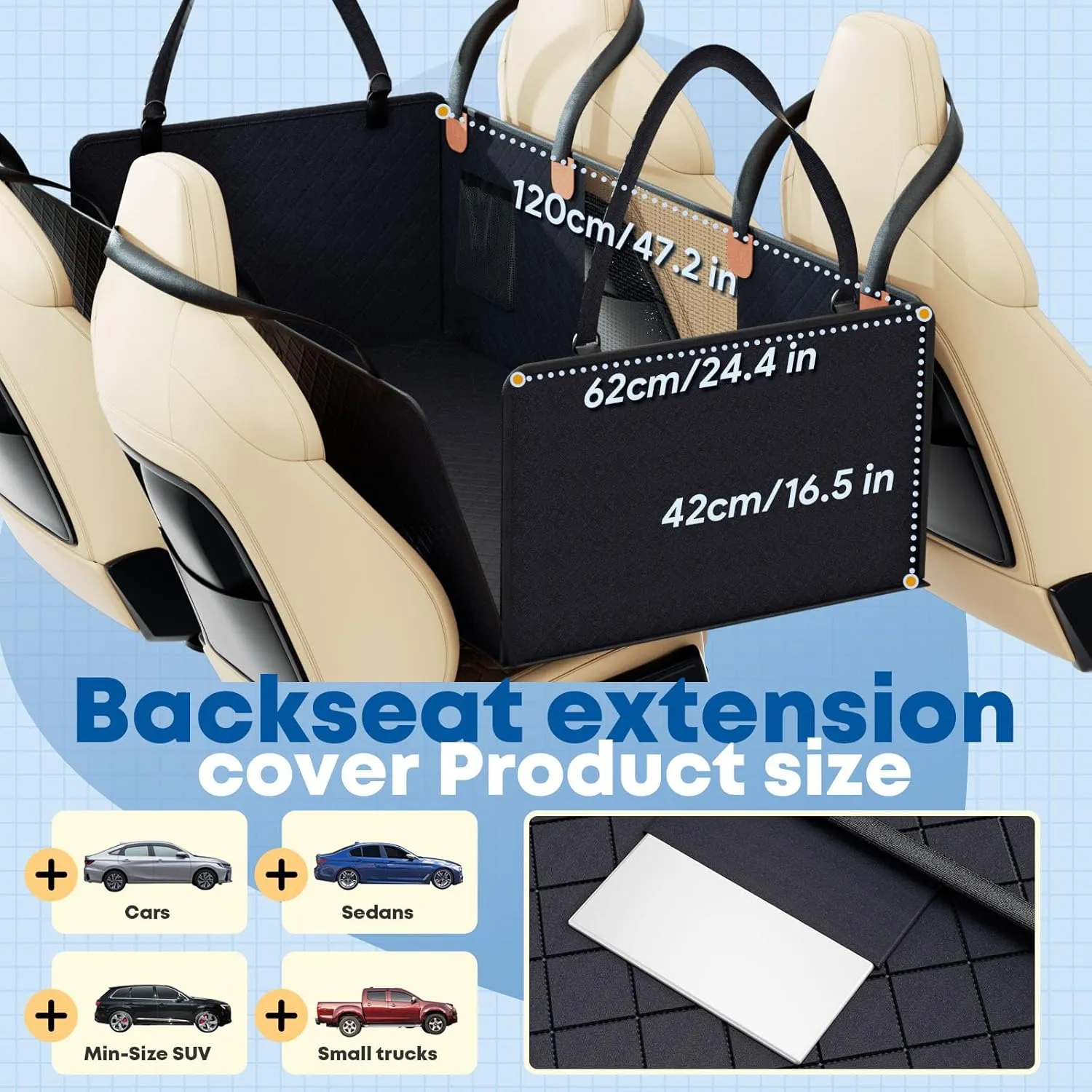 Back Seat Extender for Dogs Hard Bottom Car Seat Cover for Dogs 2024 Upgrade Materials Holds 400lbs with Car Door Protector, Waterproof Dog Car Seat Cover Hammock Bed for Cars Suvs Trucks Back Seat