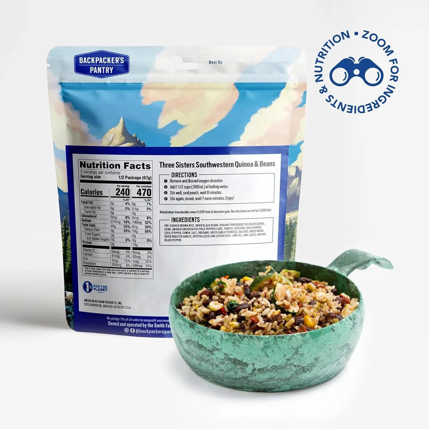 Backpacker's Pantry Three Sisters Southwestern Quinoa & Beans - Freeze Dried Backpacking & Camping Food - Emergency Food - 18 Grams of Protein, Vegan, Gluten-Free - 6 Count