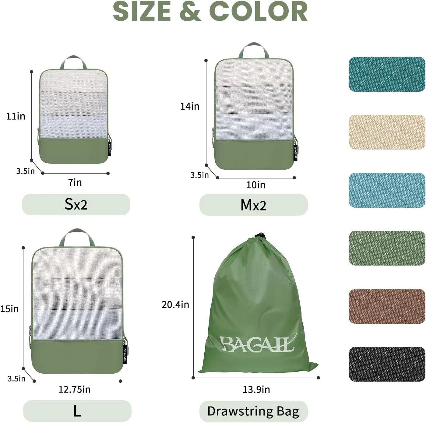 BAGAIL 4 Set/6 Set Ultralight Compression Packing Cubes Packing Organizer for Travel Accessories Luggage Suitcase Backpack