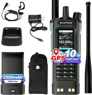 BAOFENG UV-32 GPS 10W Ham Radio Long Range Handheld Two Way Radio with APP Programming, NOAA Weather Receiver, and Copy Frequency, UV32 Rechargeable Walkie Talkies 2500mAh Battery with USB-C Charging