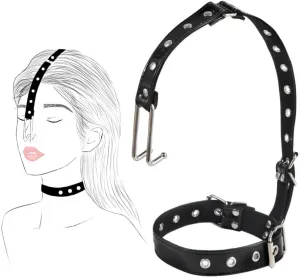BDSM Bondage Restraints Leather Head Harness with Metal Nose Hook Sex Slave Flirting Collar for Couple Adult Games Unisex Sex Toys