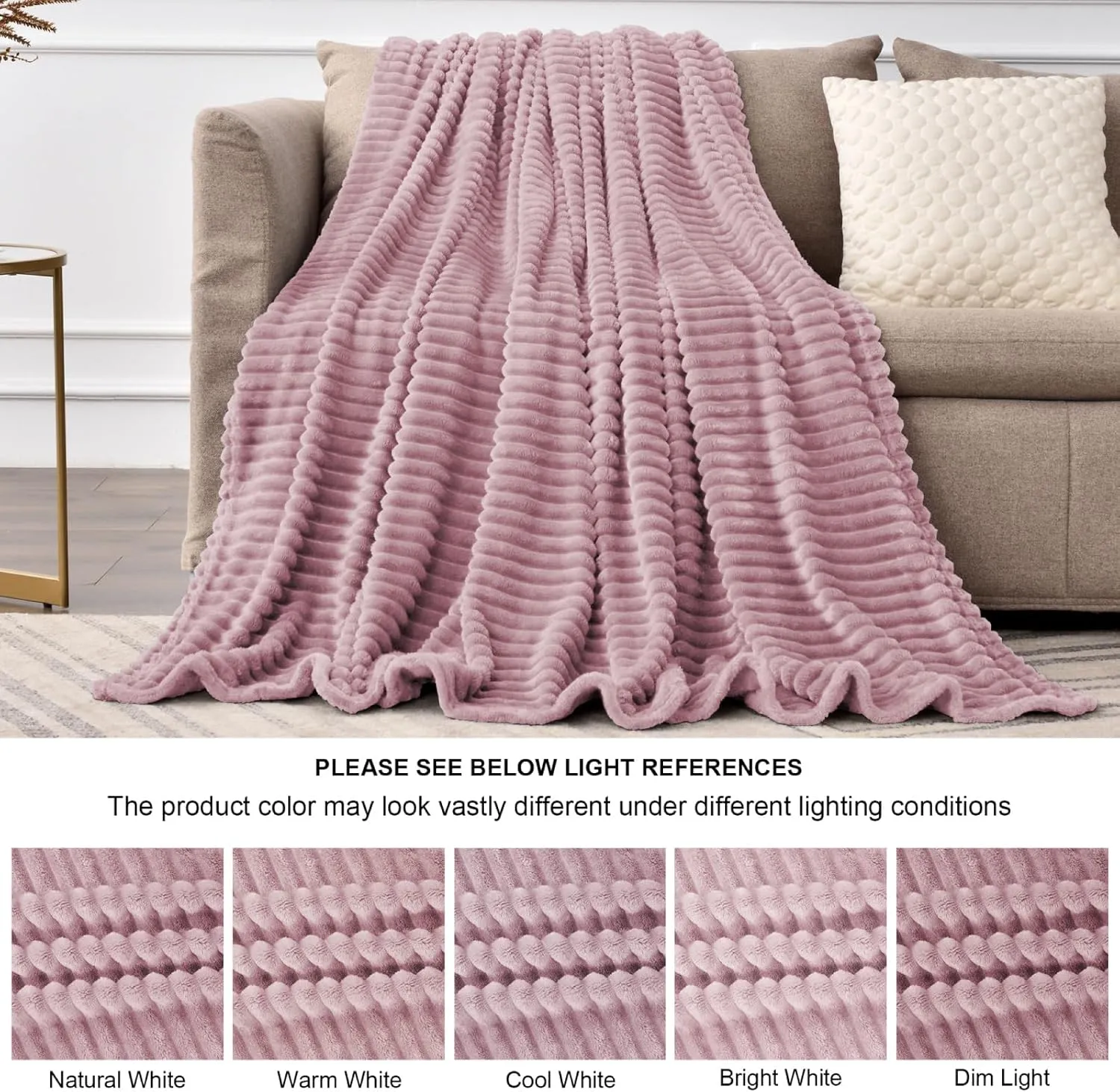 BEDELITE Fleece Throw Blanket for Couch – 3D Ribbed Jacquard Soft and Warm Decorative Fuzzy Blanket – Cozy, Fluffy, Plush Lightweight Berry Purple Throw Blankets for Bed, Sofa, 50x60 inches