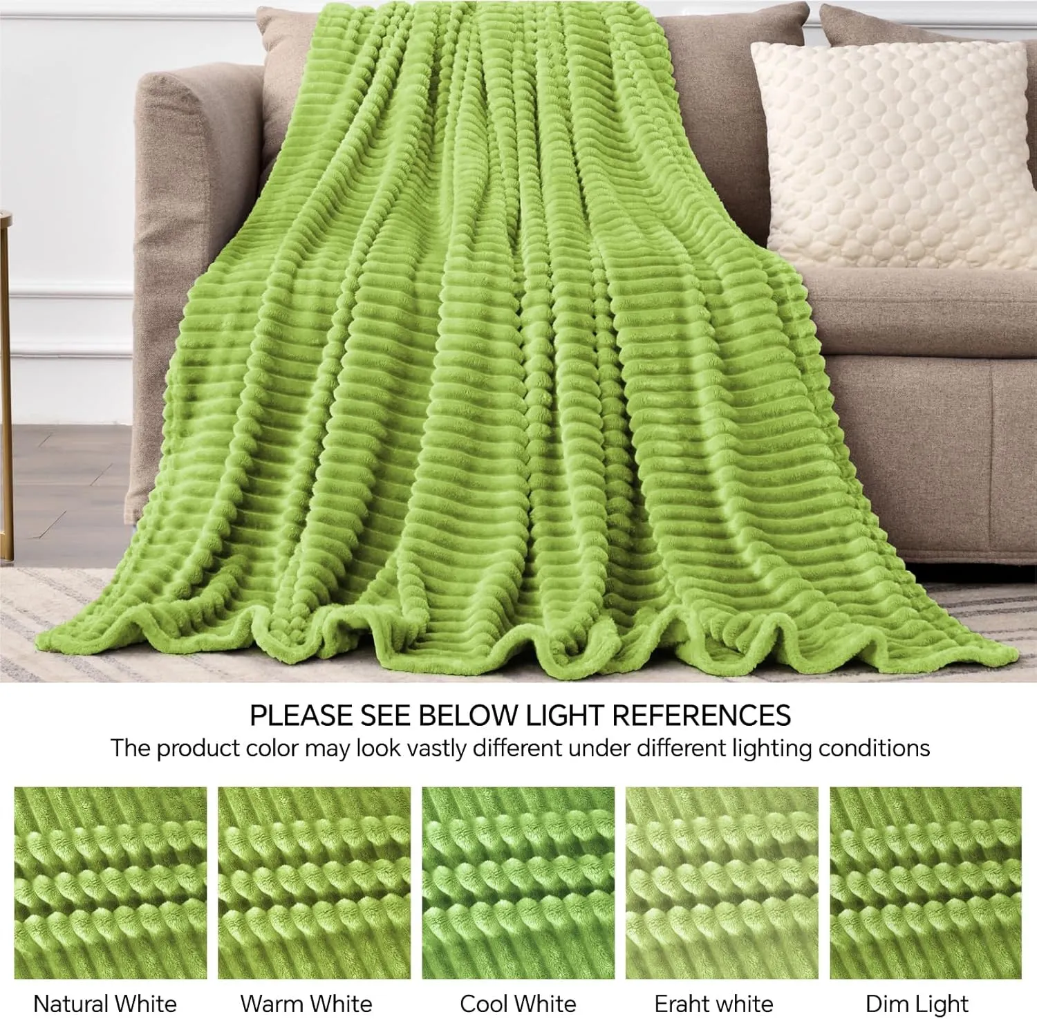 BEDELITE Fleece Throw Blanket for Couch – 3D Ribbed Jacquard Soft and Warm Decorative Fuzzy Blanket – Cozy, Fluffy, Plush Lightweight Dark Citron Throw Blankets for Bed, Sofa, 50x60 inches