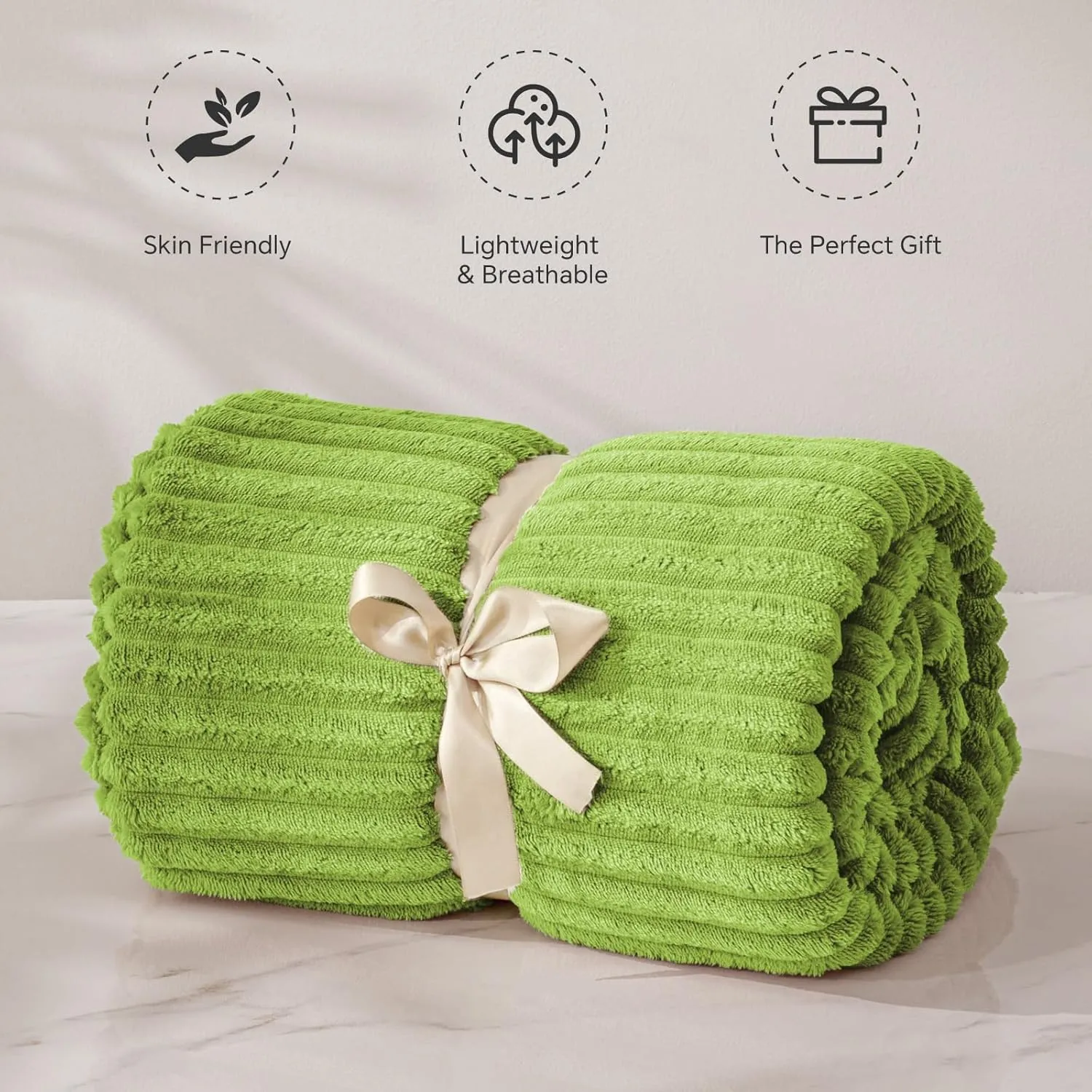 BEDELITE Fleece Throw Blanket for Couch – 3D Ribbed Jacquard Soft and Warm Decorative Fuzzy Blanket – Cozy, Fluffy, Plush Lightweight Dark Citron Throw Blankets for Bed, Sofa, 50x60 inches