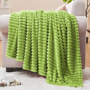 BEDELITE Fleece Throw Blanket for Couch – 3D Ribbed Jacquard Soft and Warm Decorative Fuzzy Blanket – Cozy, Fluffy, Plush Lightweight Dark Citron Throw Blankets for Bed, Sofa, 50x60 inches