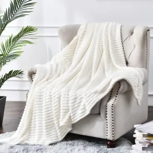 BEDELITE Fleece Throw Blanket for Couch – 3D Ribbed Jacquard Soft and Warm Decorative Fuzzy Blanket – Cozy, Fluffy, Plush Lightweight Off White Throw Blankets for Bed, Sofa, 50x60 inches