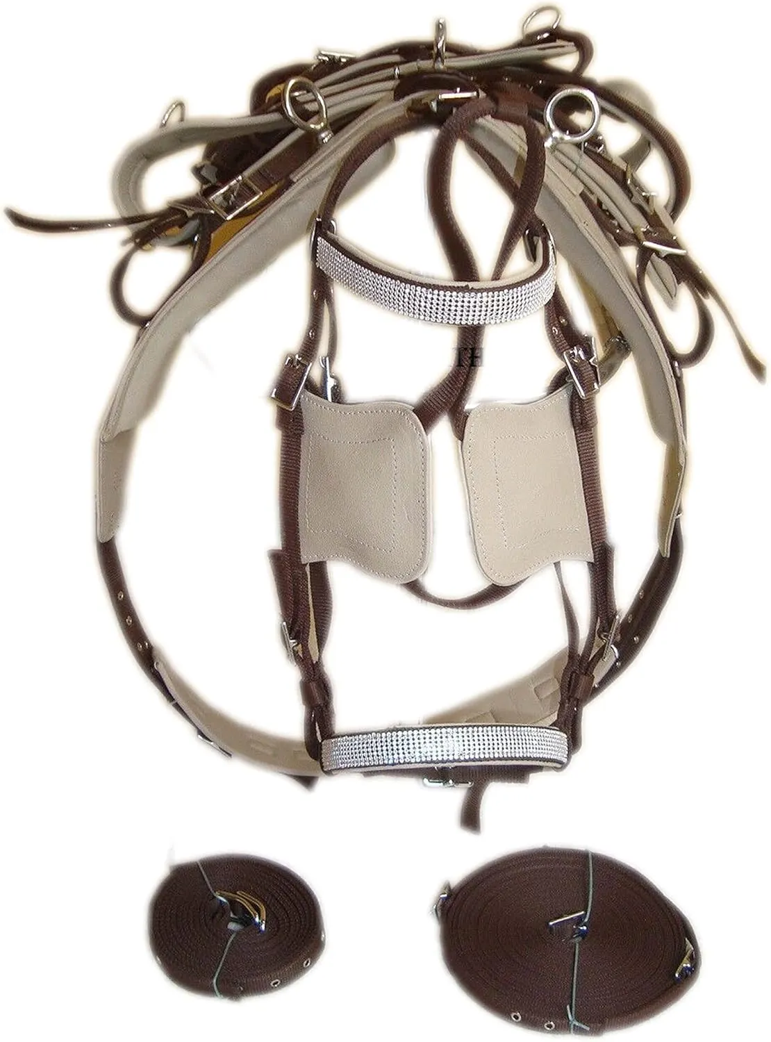 Beige/Brown Synthetic Nylon Horse Driving Harness For Single Horse (FULL, COB, PONY, SHETLAND)