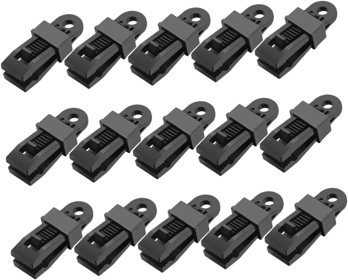 BESPORTBLE 15 Pack Tent Clips Black Tarp Tent Awning Clamp Adjustable Garden Camping Snaps Plastic Clamp Wind Rope Buckle for Outdoor Shelter