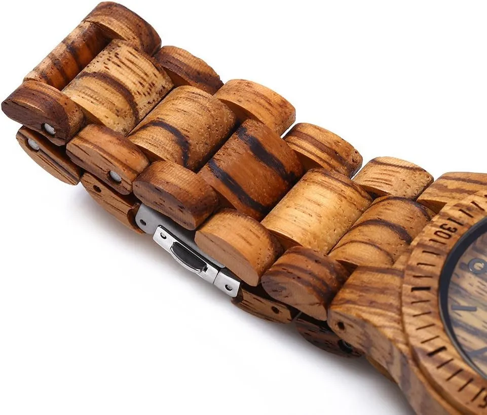 BEWELL ZS-W086B Wooden Watch Men Gifts Handmade Date Display Quartz Movement Analog Lightweight Wood Wrist Watches