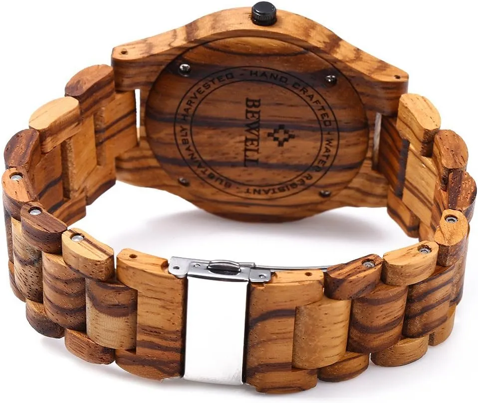BEWELL ZS-W086B Wooden Watch Men Gifts Handmade Date Display Quartz Movement Analog Lightweight Wood Wrist Watches