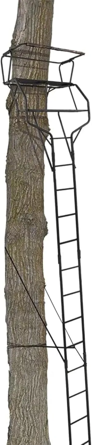 Big Game 2-Person Ladder Tree Stand for Hunting Deer with Seats, 18' Tall, Camo/Black - Adjustable Climbing Treestand with Platform and Safety Harness for Shooting