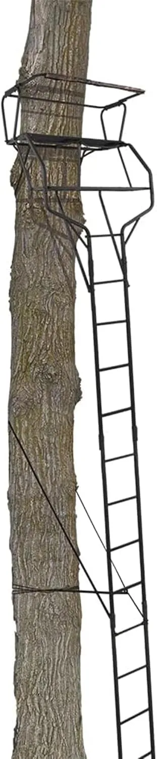 Big Game 2-Person Ladder Tree Stand for Hunting Deer with Seats, 18' Tall, Camo/Black - Adjustable Climbing Treestand with Platform and Safety Harness for Shooting