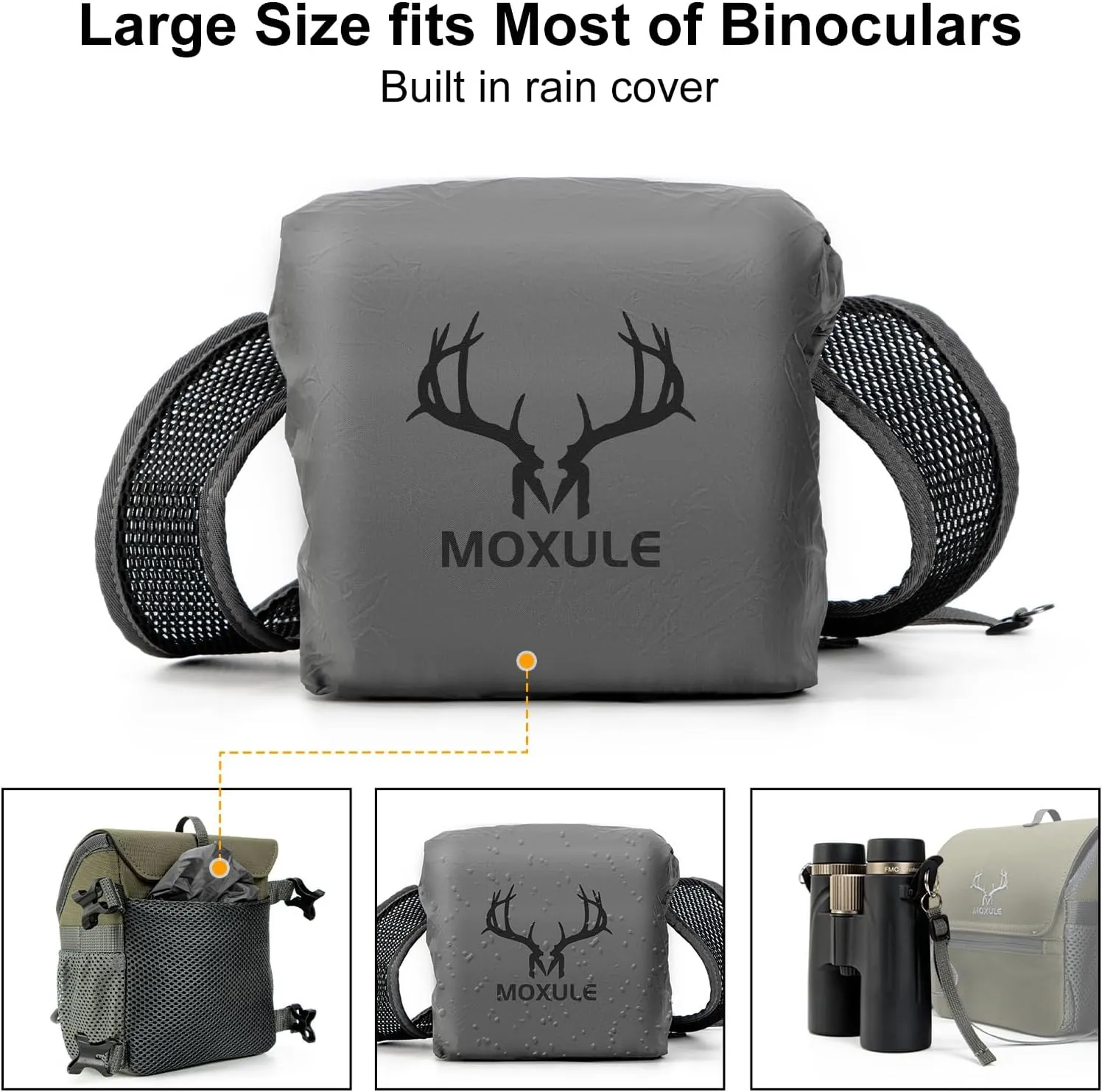 Binocular Harness Chest Pack: Bino Case with Magnetic Lid and Rain Cover for Hunting (Green)