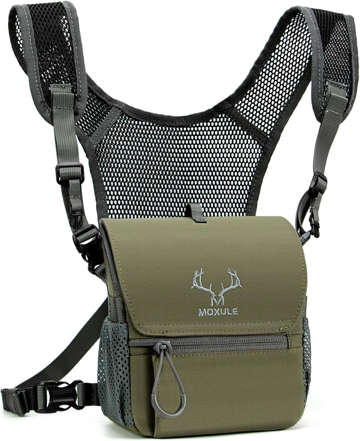Binocular Harness Chest Pack: Bino Case with Magnetic Lid and Rain Cover for Hunting (Green)