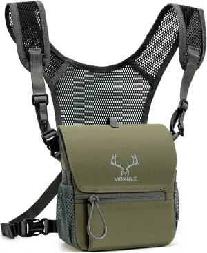 Binocular Harness Chest Pack: Bino Case with Magnetic Lid and Rain Cover for Hunting (Green)