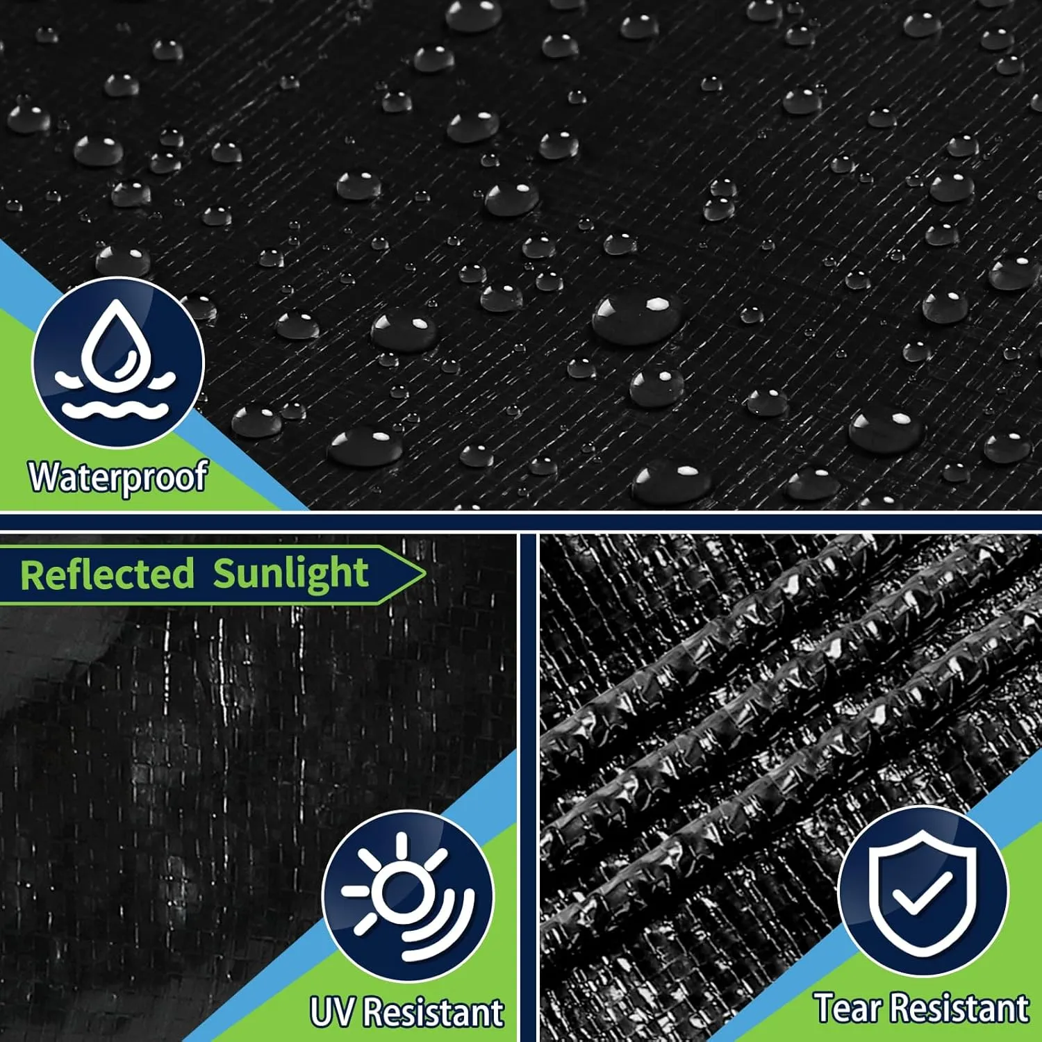 Black Tarps Heavy Duty Waterproof 6x8, 12 Mil Thick, High Durability, Rip and Tear Resistant with Metal Grommets Every 20 Inches