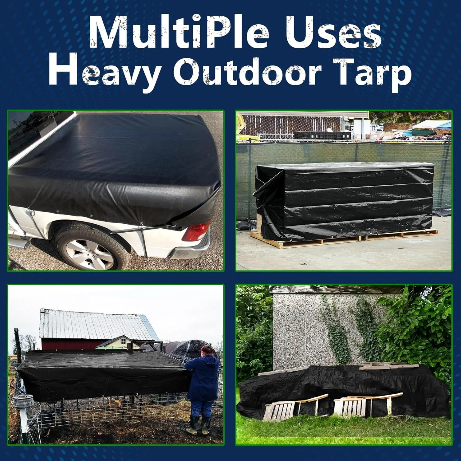 Black Tarps Heavy Duty Waterproof 6x8, 12 Mil Thick, High Durability, Rip and Tear Resistant with Metal Grommets Every 20 Inches